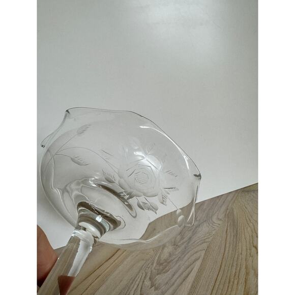 VINTAGE Glass Pedestal Candy Dish Ice Cream Bowl Ruffled Rim Rose Etch Fostoria - Picture 4 of 6